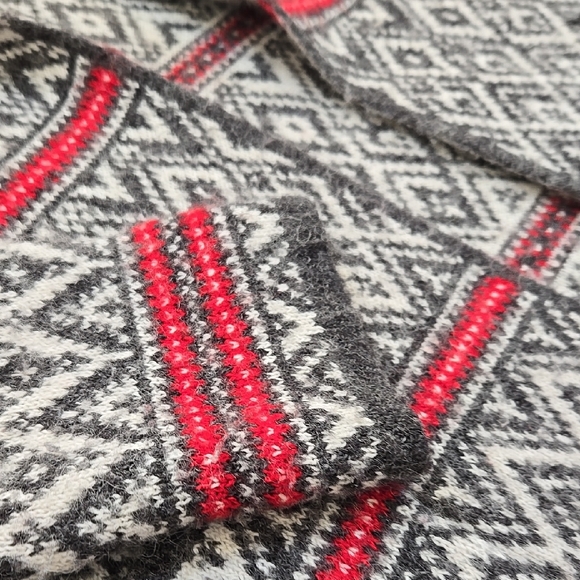 Geometric Shawl Collar Cardigan Sweater Grey Red Size Medium - Picture 6 of 10